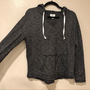 Black/White Striped Hooded Long-Sleeve